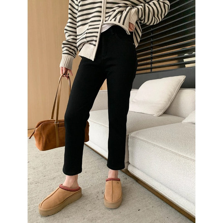 Damen gestreifte Strickjacke mit hohem Kragen und praktischen Taschen Drune