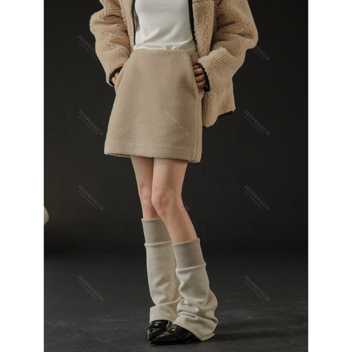Damen Teddy‑Minirock aus Sherpa‑Fleece mit hoher Taille Drune