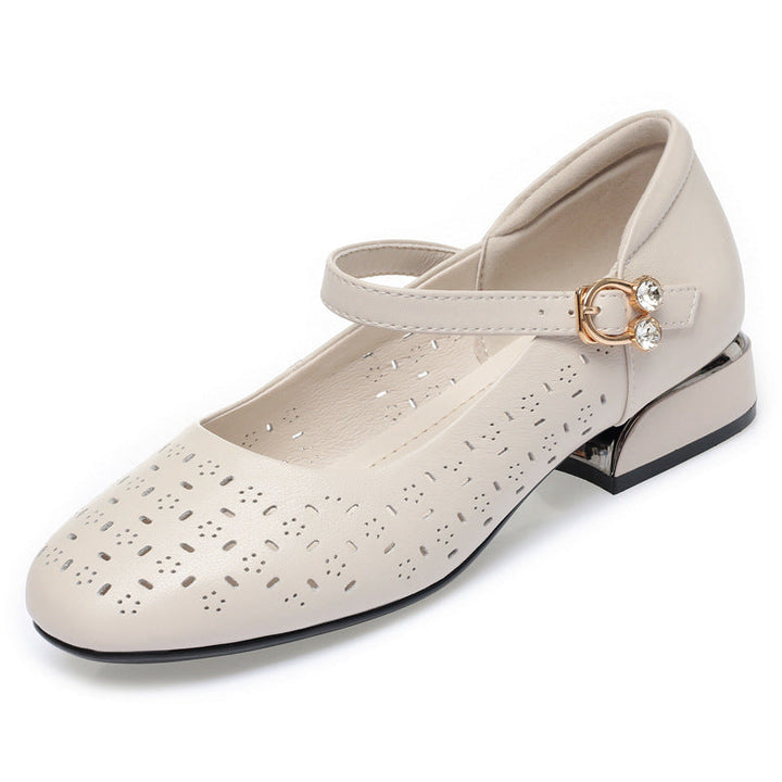 Damen Elegante Ballerinas mit dekorativen Perforationen und komfortablem Riemen Drune
