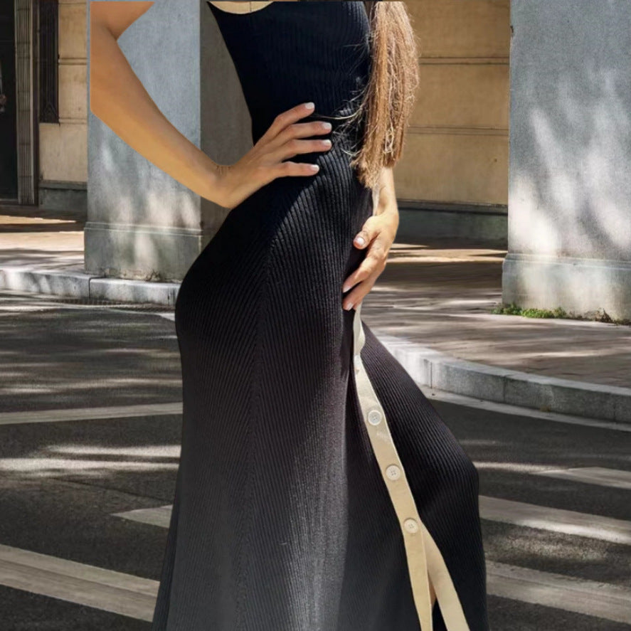 Damen Maxikleid mit Knopfleiste und kontrastierendem Design Drune