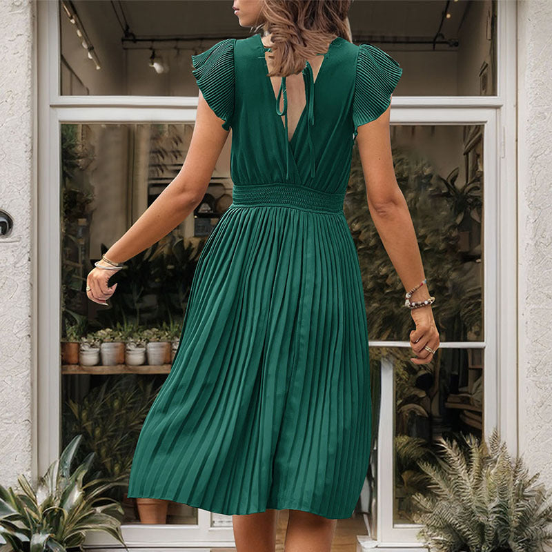 Damen Midikleid mit elegantem Plisseedetail und V-Ausschnitt Drune