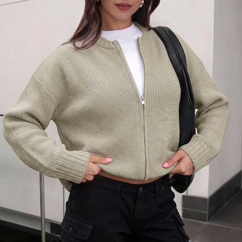 Damen Lässige Strickjacke mit chemischem Reißverschluss Drune