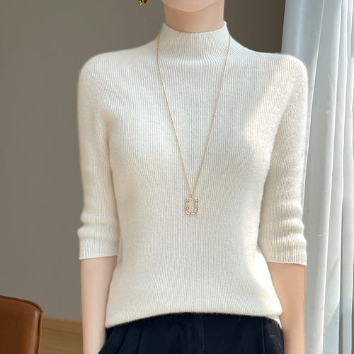 Damen Kurzarm-Mockneck-Pullover mit flauschiger Angora‑Optik Drune