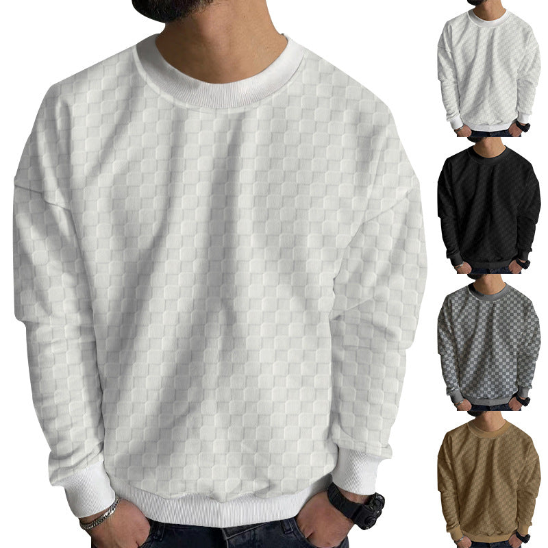 Herren nan feinstrukturierter Rundhals-Pullover mit Karo-Relief und gerippten Bündchen Drune