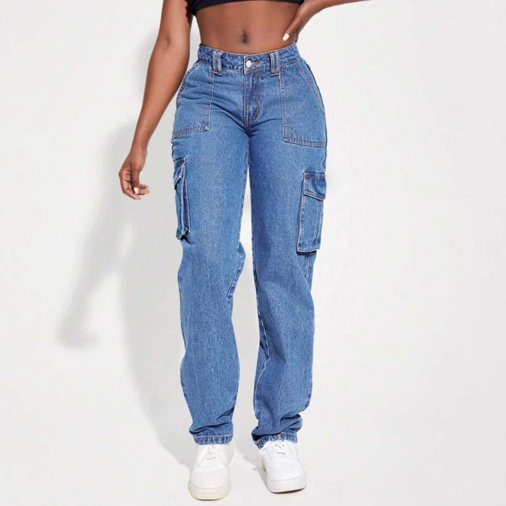 Damen Cargo-Jeans mit hohem Bund und praktischen Taschen Drune