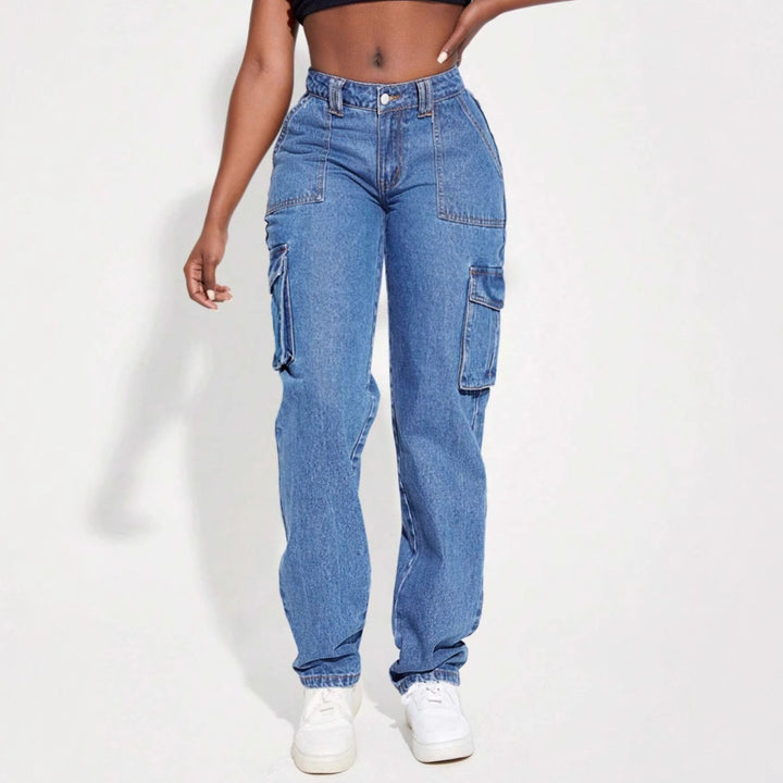 Damen Cargo-Jeans mit hohem Bund und praktischen Taschen Drune