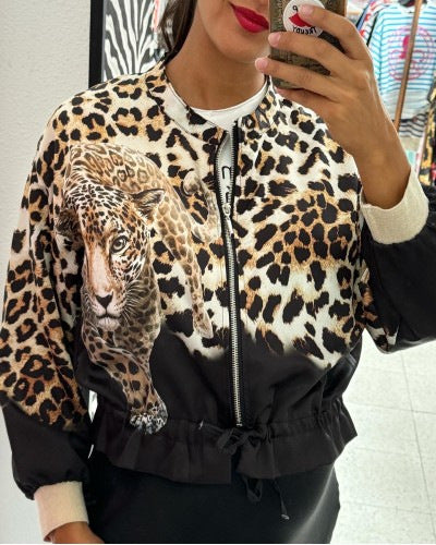 Damen Bomberjacke mit auffälligem Tiermotiv und elastischem Saum Drune
