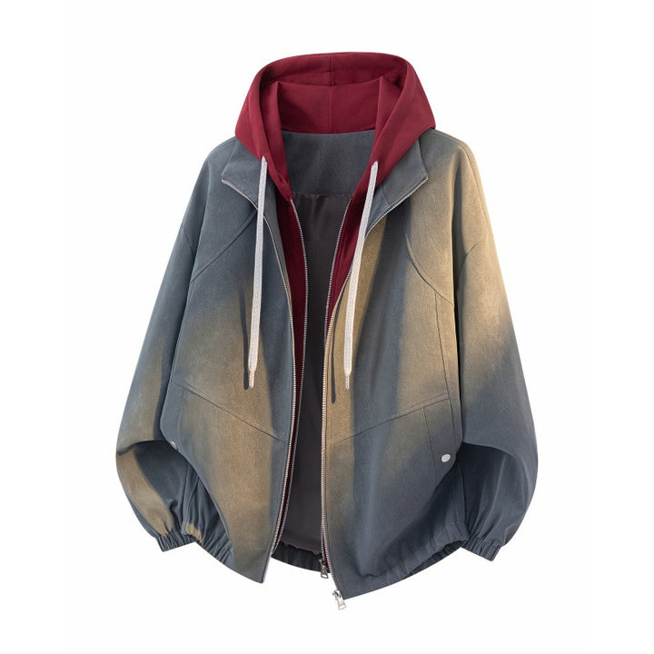 Damen Oversize Kapuzenjacke mit zweilagiger Kontrastkapuze und elastischem Saum Drune