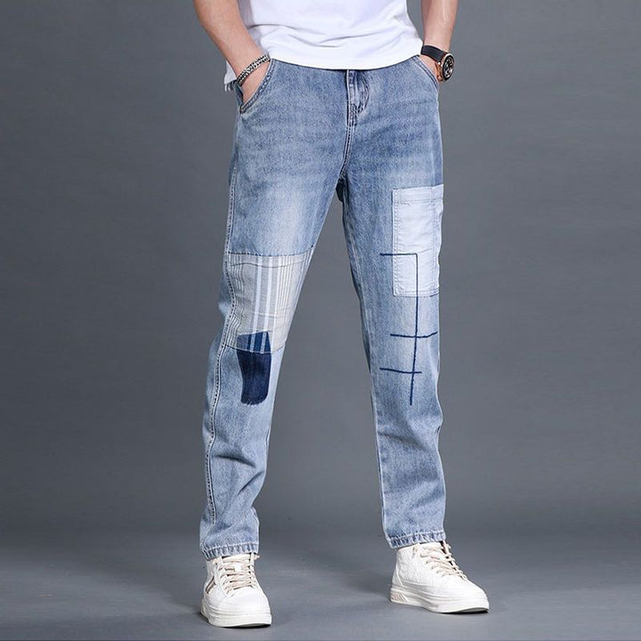 Herren lässige Denim-Hose mit kreativen Patch-Details Drune