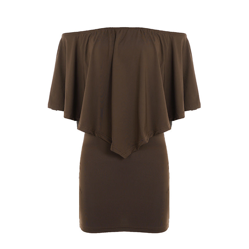 Damen elegantes Knielanges Abiballkleid mit Off-Shoulder Design und voluminösen Ärmeln Drune