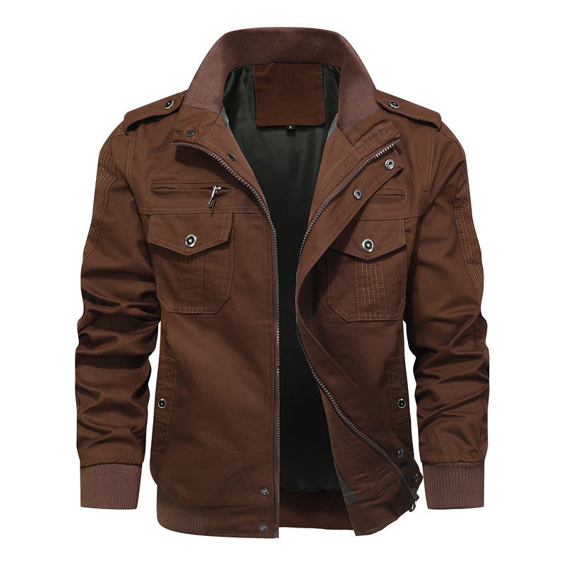 Herren robuste Canvas-Fieldjacke mit Stehkragen, Mehrfachtaschen und Rippbündchen Drune