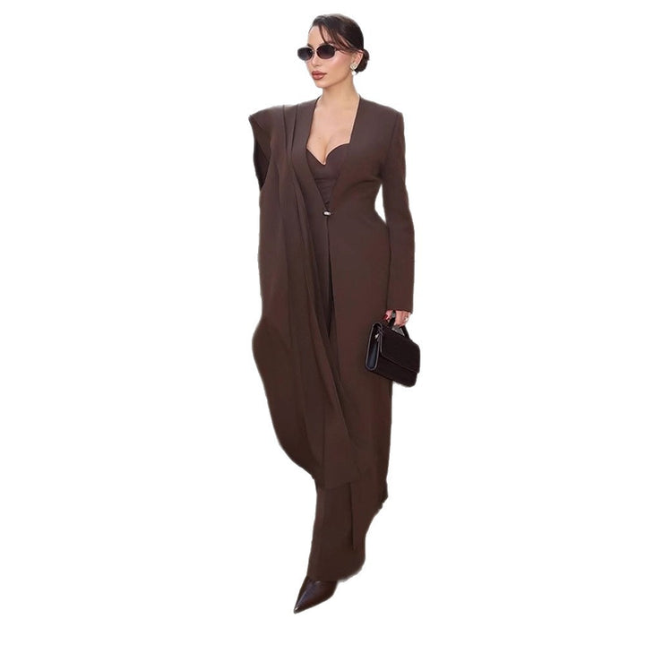 Damen Elegantes Mantelkleid mit Cape-Schulter und taillierter Silhouette Drune