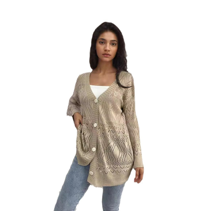 Damen Strickjacke mit luftiger Lochmusterung und schönen Knöpfen Drune