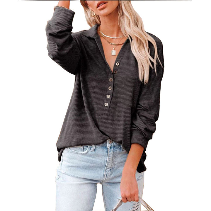 Damen nan lässiges Waffel-Polohemd mit Henley-Knopfleiste und überschnittener Schulter Drune