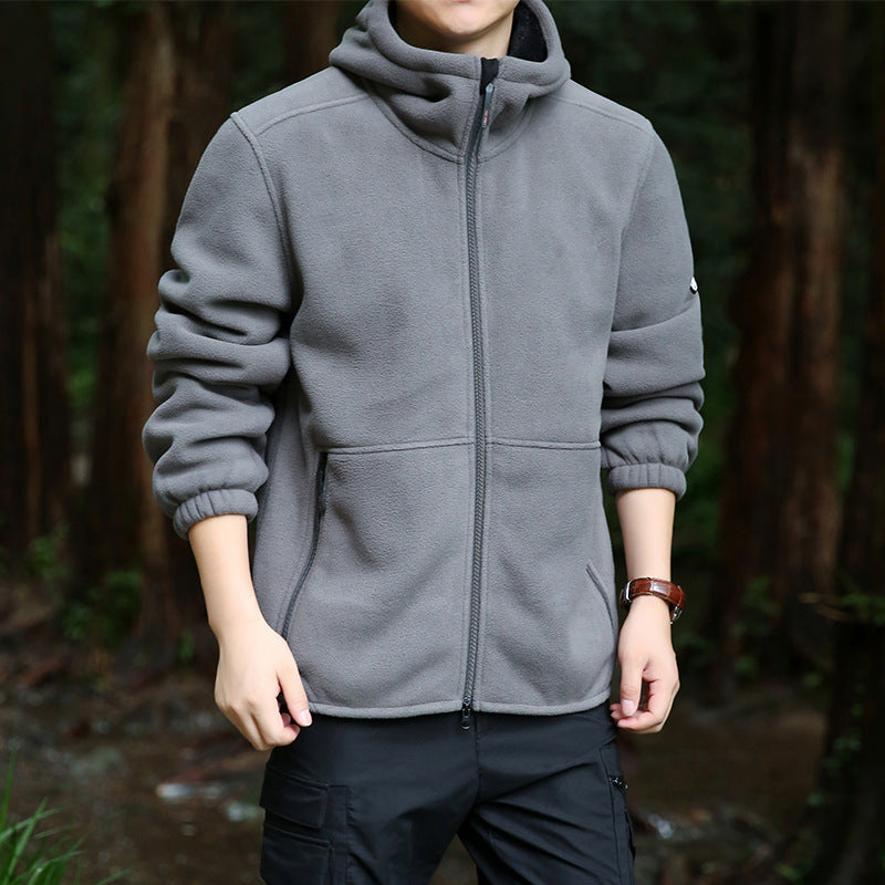 Herren Kapuzen-Fleecejacke mit Sherpa-Innenfutter, Zwei-Wege-Reißverschluss und windabweisender Front Drune