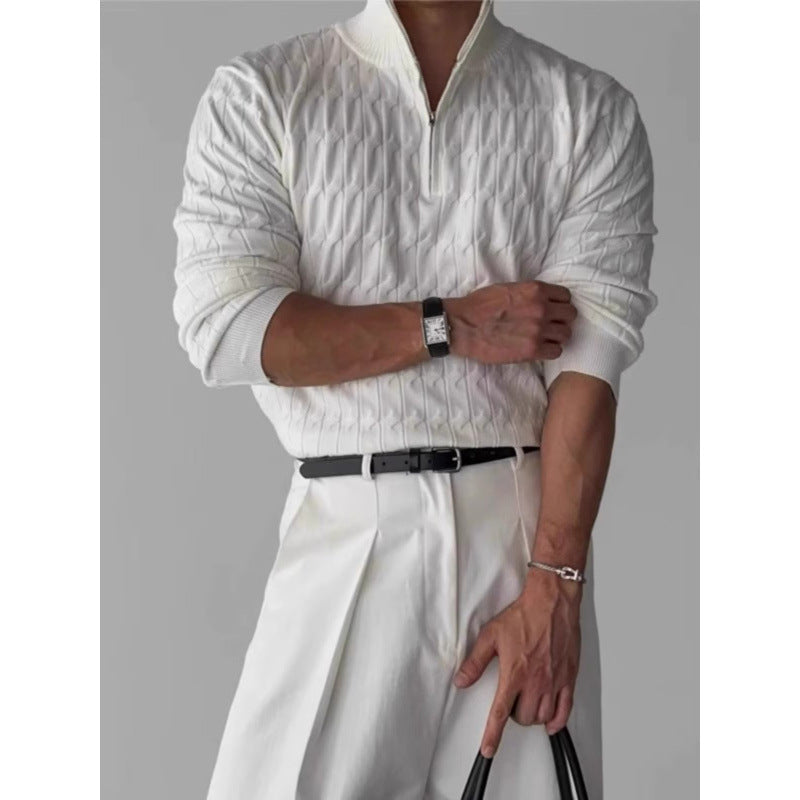 Herren Grobstrickpullover mit Stehkragen und Reißverschluss Drune