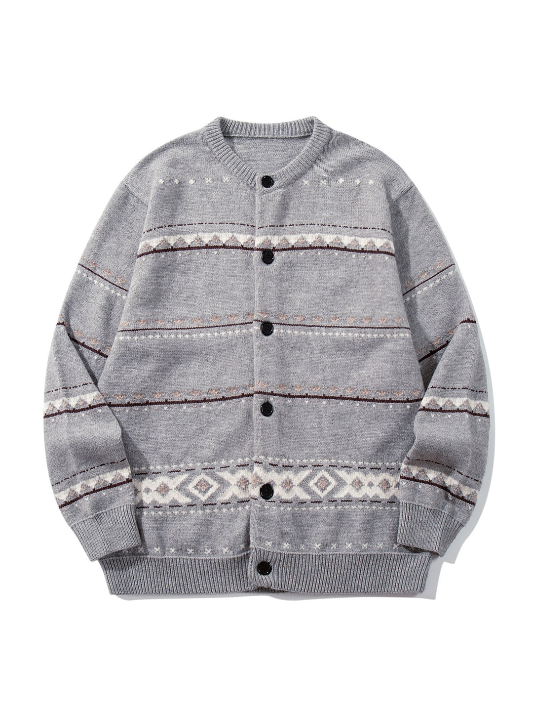Unisex Strukturierte Jacquard-Strickjacke mit Rundhalsausschnitt, Oversize-Passform und Knopfleiste Drune
