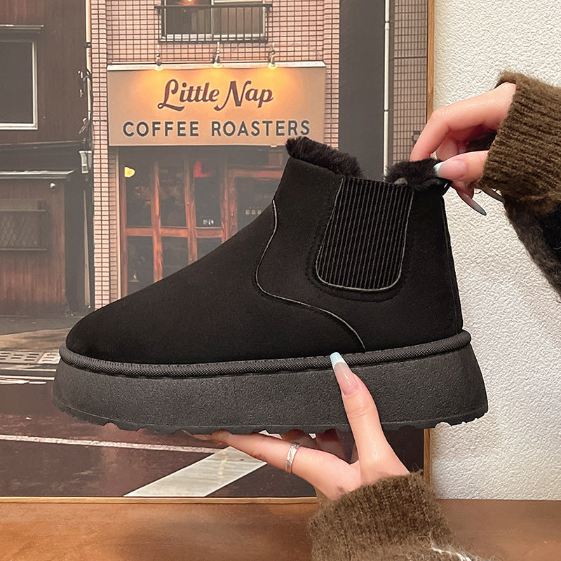 Damen Gefütterte Chelsea‑AnklDruneoots mit Faux‑Fur, elastischem Einsatz und Plateau‑Sohle Drune