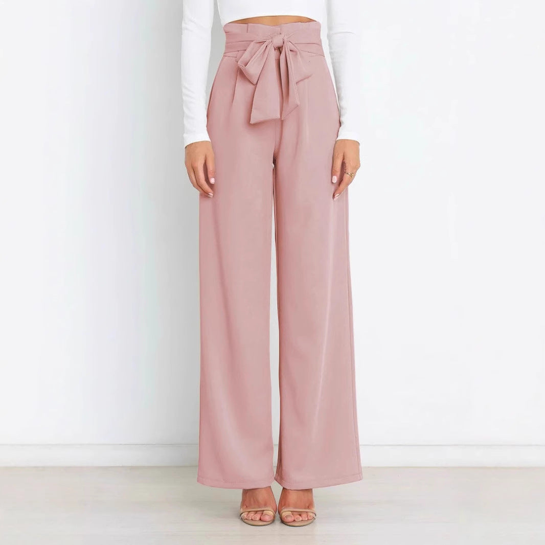 Damen Weite High-Waist Paperbag-Hose mit Bundfalten und Bindegürtel Drune