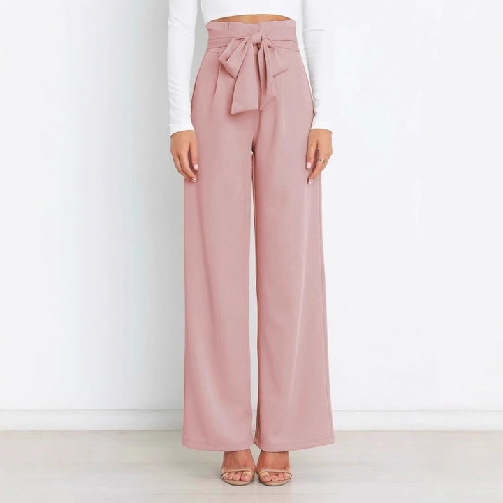 Damen Weite High-Waist Paperbag-Hose mit Bundfalten und Bindegürtel Drune