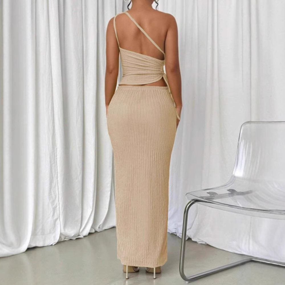 Damen Elegantes asymmetrisches Maxikleid mit Wickeldetails Drune