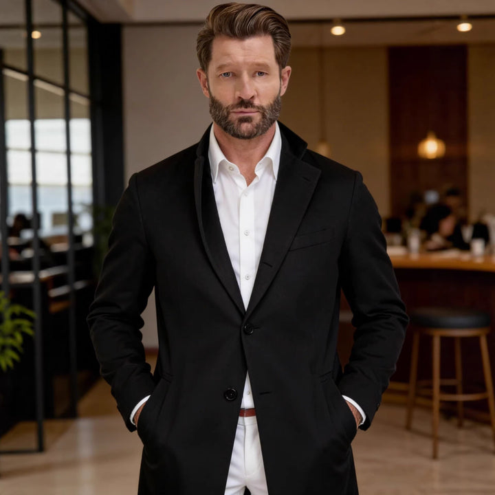 Herren Langer Unstrukturierter Leinen-Blazer mit Ein-Knopf-Verschluss und aufgesetzten Taschen Drune