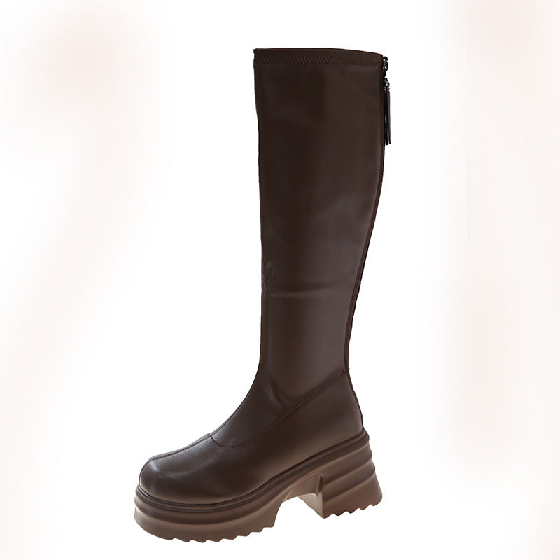 Damen modische Stretch-Stiefel mit dicker Plateausohle Drune