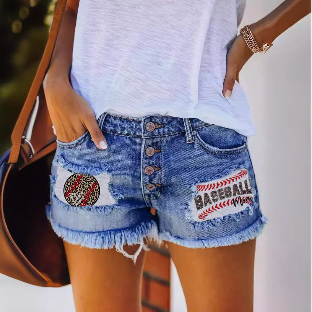 Damen Jeans-Shorts mit Vintage-Style und flaggenmotivierten Applikationen Drune