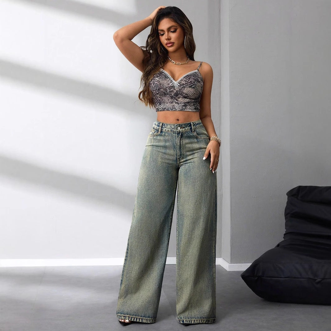 Damen weite High-Waist Jeans im Vintage-Stil mit lässigem Look Drune
