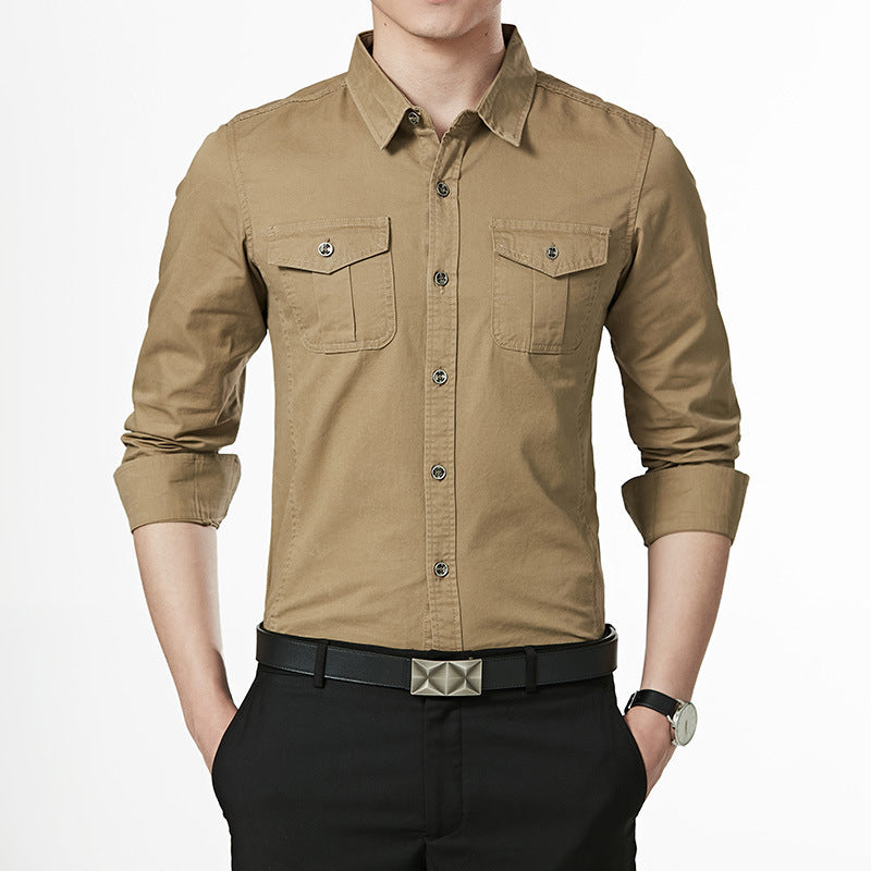 Herren Slim-Fit Hemd im Utility-Stil mit Brustpattentaschen und Kentkragen Drune