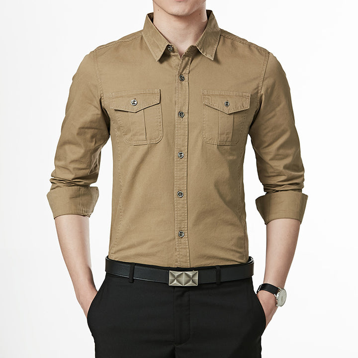 Herren Slim-Fit Hemd im Utility-Stil mit Brustpattentaschen und Kentkragen Drune