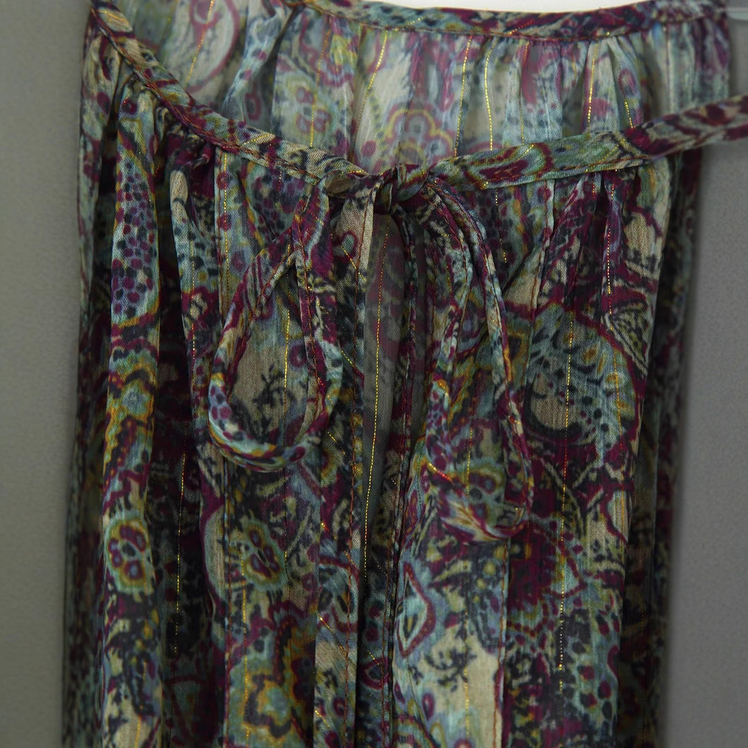Damen nan gerafftes Paisley-Minikleid mit Smok-Taille, Volantstufen und Ballonärmeln Drune