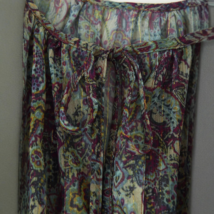 Damen nan gerafftes Paisley-Minikleid mit Smok-Taille, Volantstufen und Ballonärmeln Drune