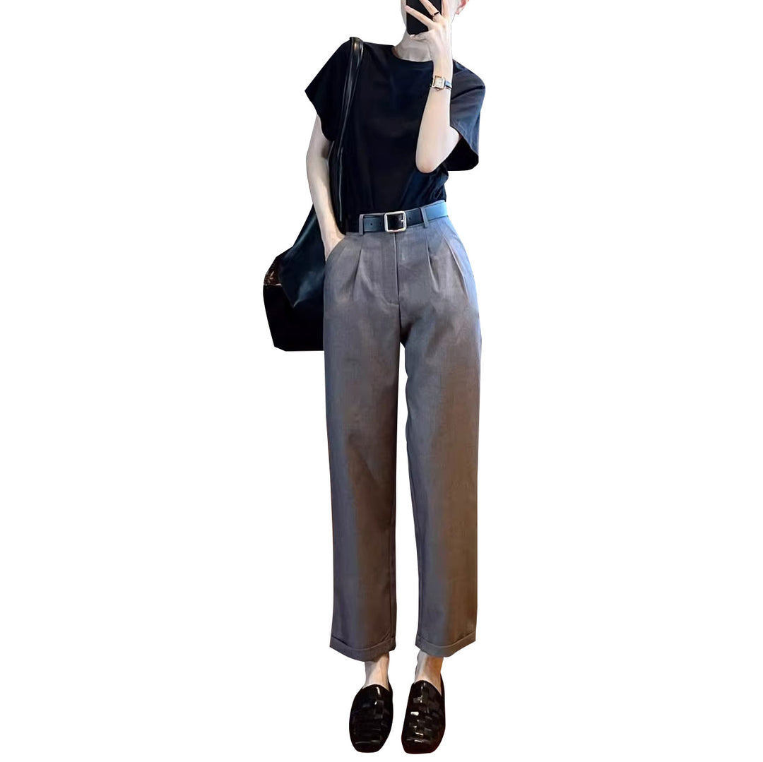 Damen weite Stoffhose mit eleganten Falten Drune
