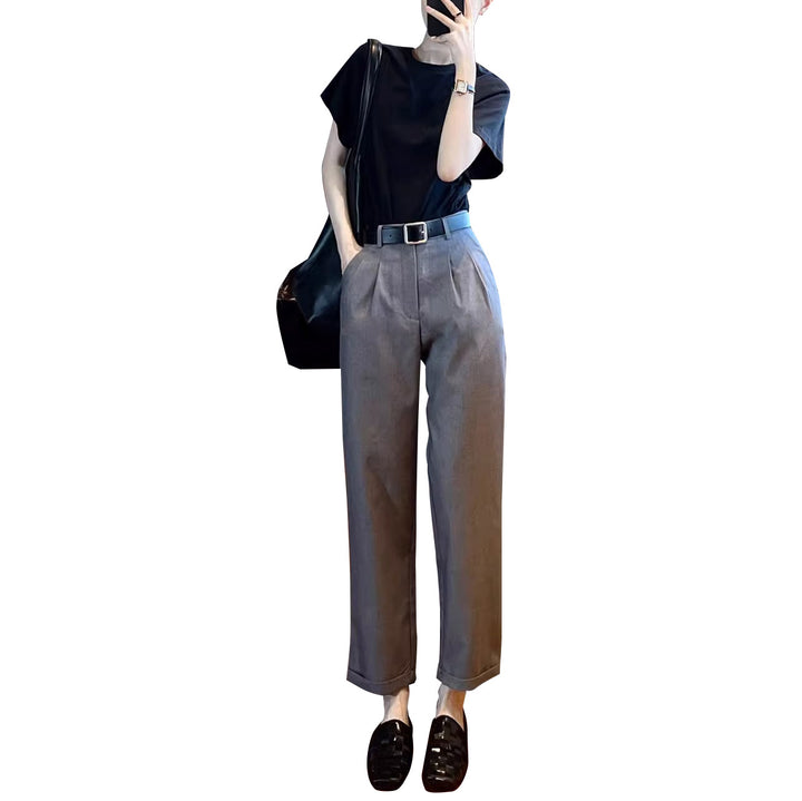 Damen weite Stoffhose mit eleganten Falten Drune