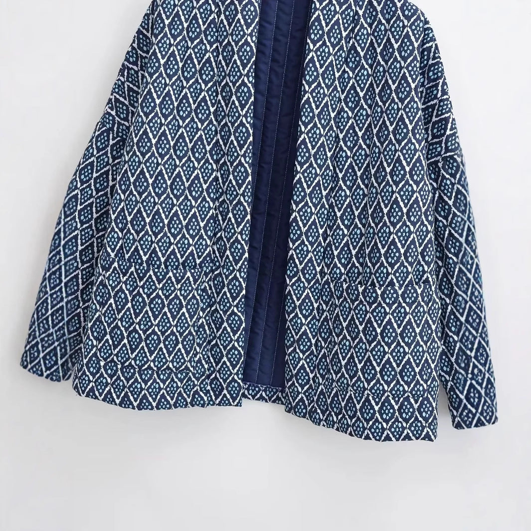 Damen nan leichte Kimono-Jacke mit grafischem Rautenmuster und gesteppter Innenlage Drune