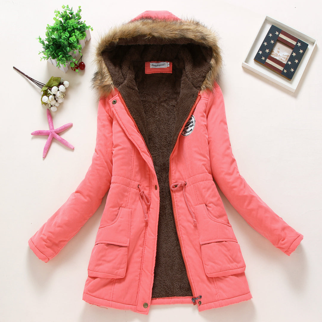 Damen taillierter Winterparka mit Teddyfutter Kunstfellkapuze und Tunnelzug Drune