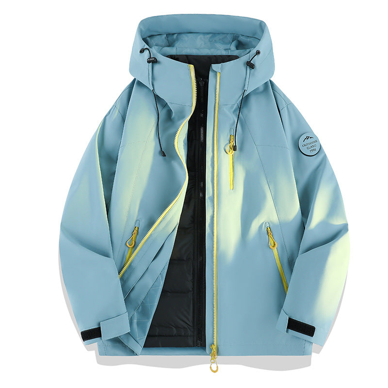 Damen Leichte wasserdichte Kapuzenjacke mit Teddy‑Charm und verdeckten Reißverschlusstaschen Drune