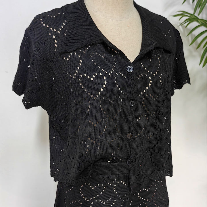 Damen luftiger Häkel-Cardigan mit modischem Lochmuster Drune