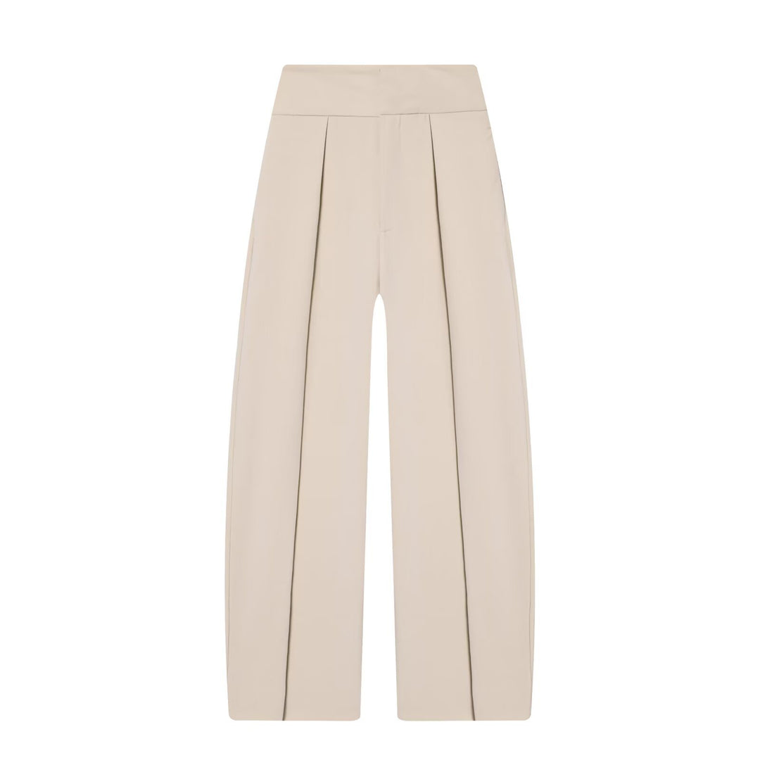 Damen Hochtaillierte Plissée-Hose mit weitem Bein und markanten Vorderfalten Drune