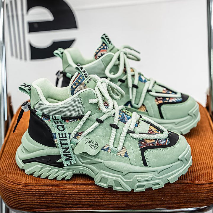 Damen Chunky-Plateau-Sneaker mit Ethno-Textil-Overlays und robuster Profilsohle Drune
