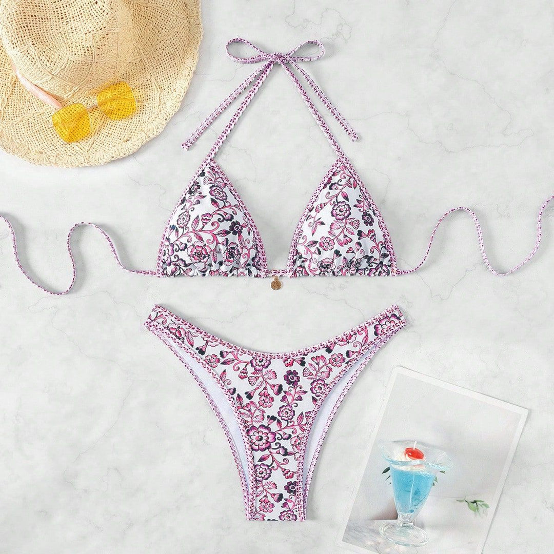 Damen Triangel-Bikini mit floraler Spitze Drune