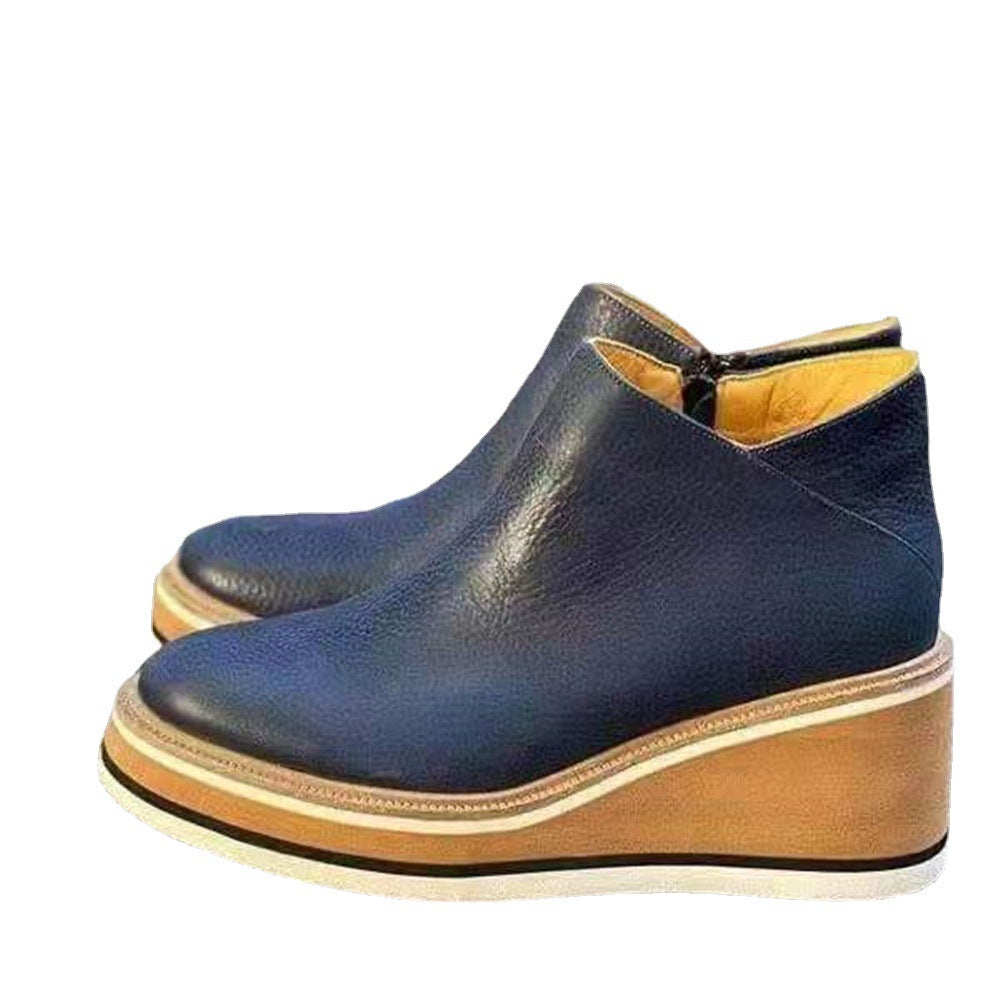 Damen Keil-Ankle-Boots mit Plateau-Blocksohle aus Leder und seitlichem Reißverschluss Drune