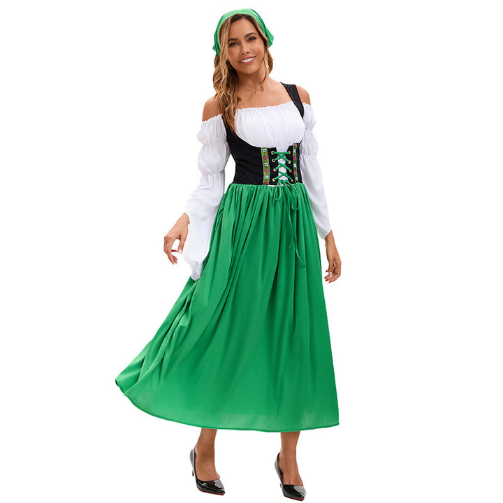 Damen nan Renaissance Dirndl Kostüm mit Schnürmieder und Carmenärmeln Drune