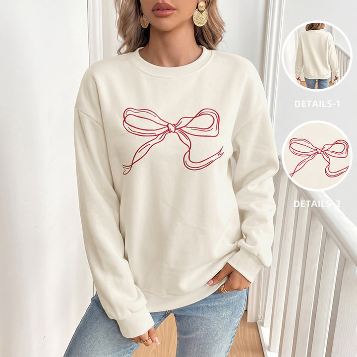 Damen Oversize-Sweatshirt mit gesticktem Schleifen-Motiv und Rundhalsausschnitt Drune