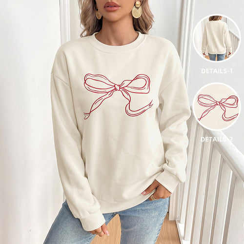 Damen Oversize-Sweatshirt mit gesticktem Schleifen-Motiv und Rundhalsausschnitt Drune