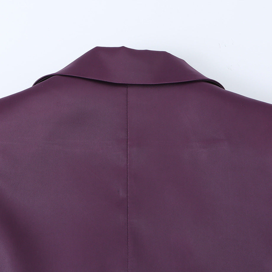 Damen Eleganter Satin-Blazer im Oversized-Look mit Schalkragen und Pattentaschen Drune