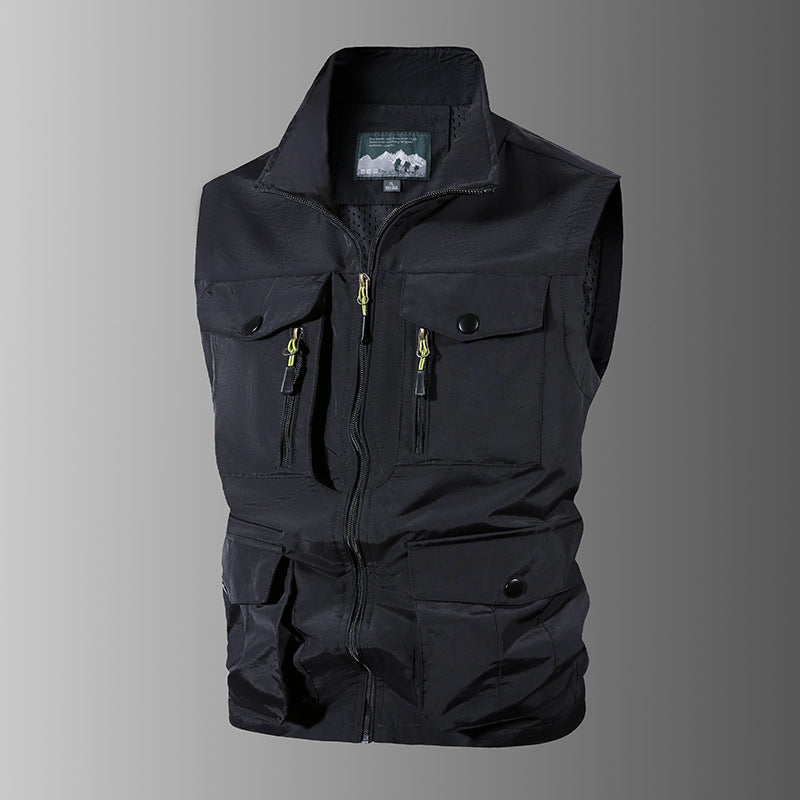 Herren Multifunktions-Outdoorweste mit Mehrfachtaschen und Stehkragen Drune