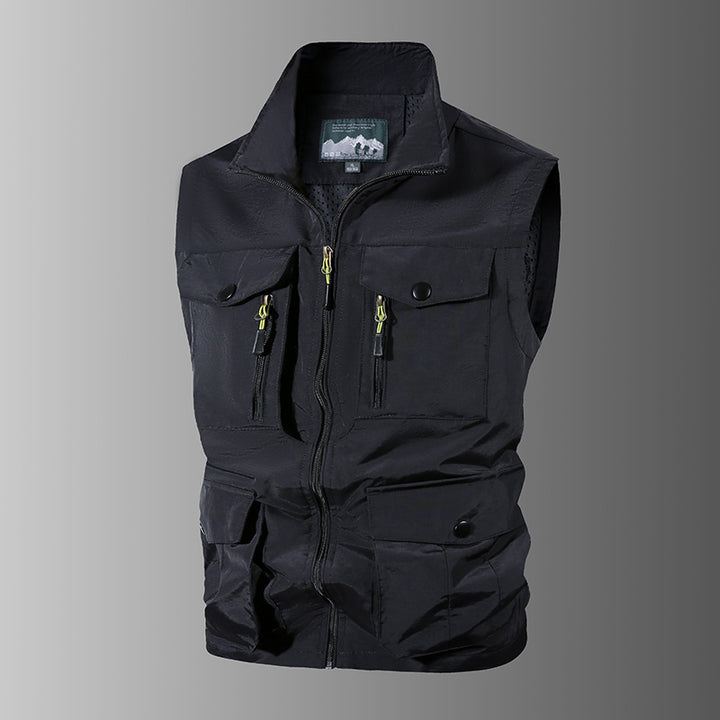 Herren Multifunktions-Outdoorweste mit Mehrfachtaschen und Stehkragen Drune