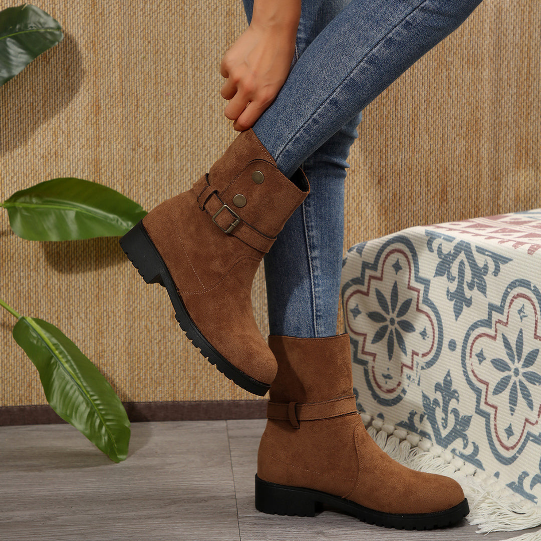 Damen modische Stiefel mit stylishen Schnallen und trendigem Design Drune